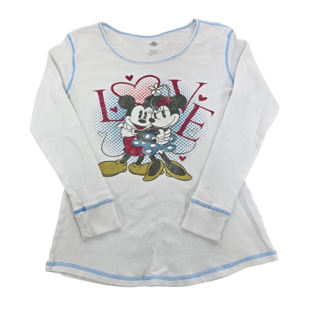 Disney Mickey Minnie Love Long Sleeve Thermal Shirt Youth Small‎ White